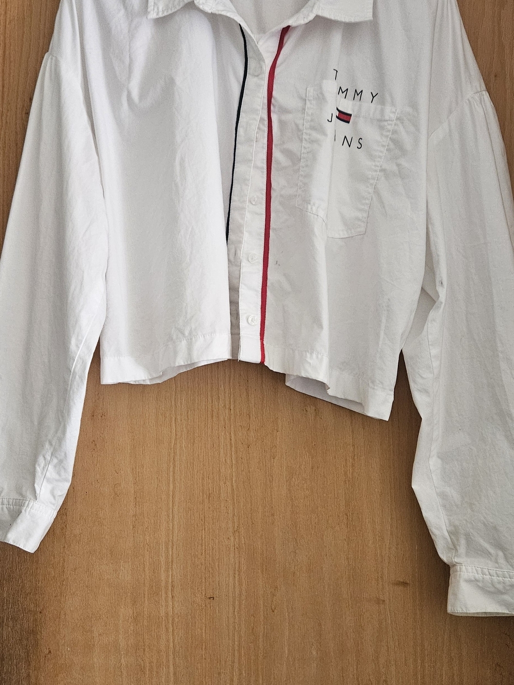 Tommy Jeans White Shirt with Red & Navy Logo Detail